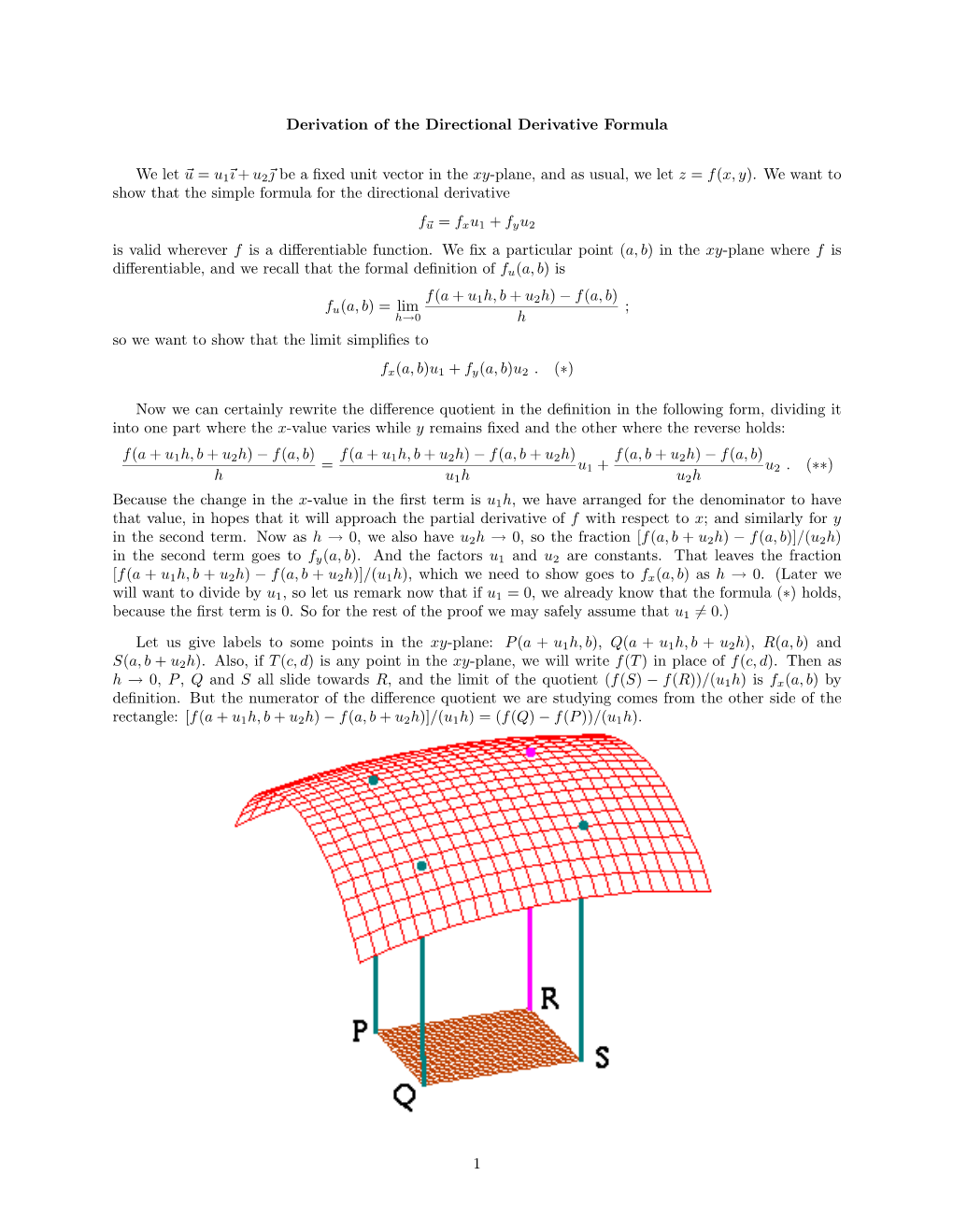 Derivation of the Formula for a Directional Derivative