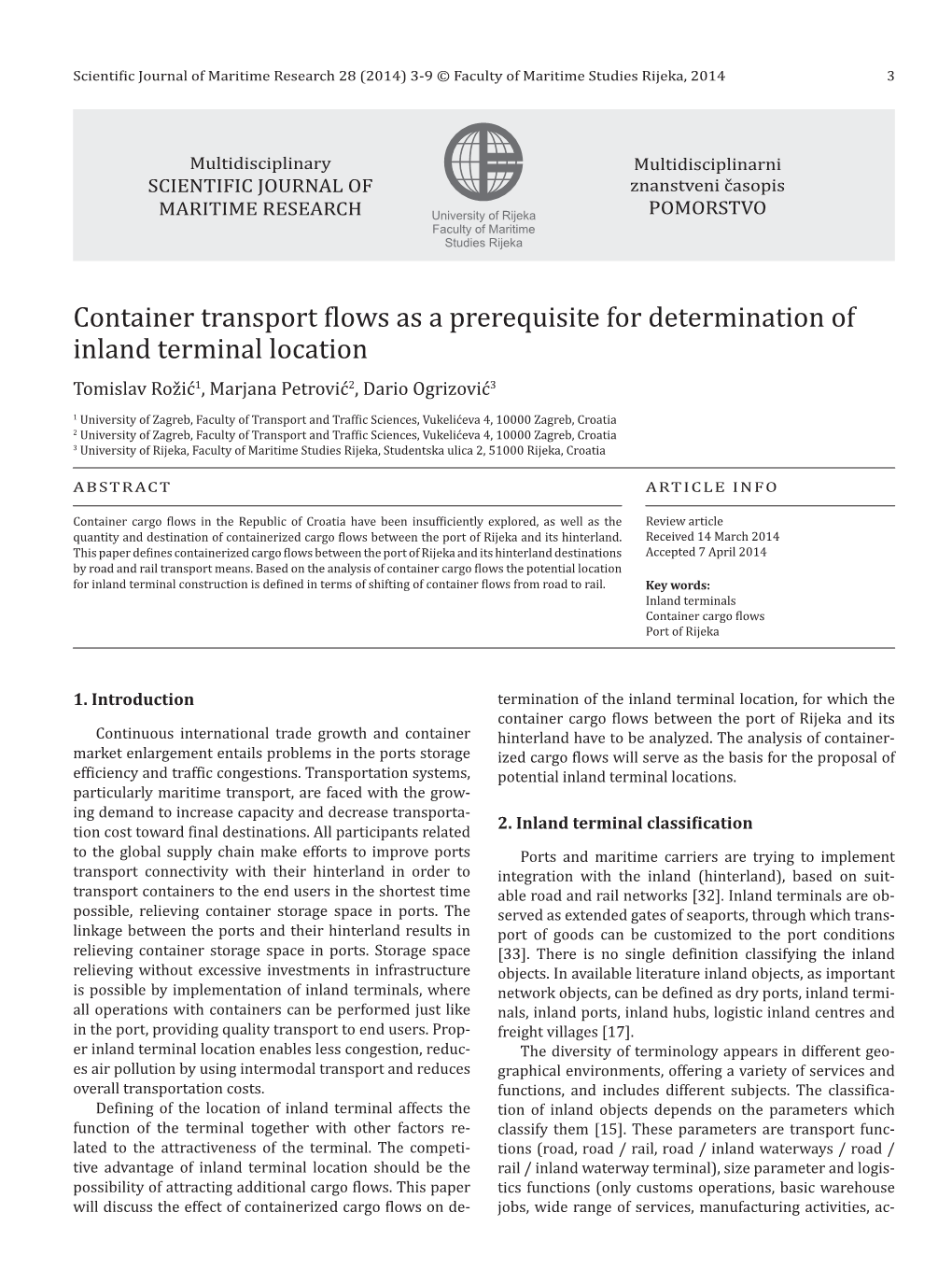 Container Transport Flows As a Prerequisite for Determination of Inland Terminal Location