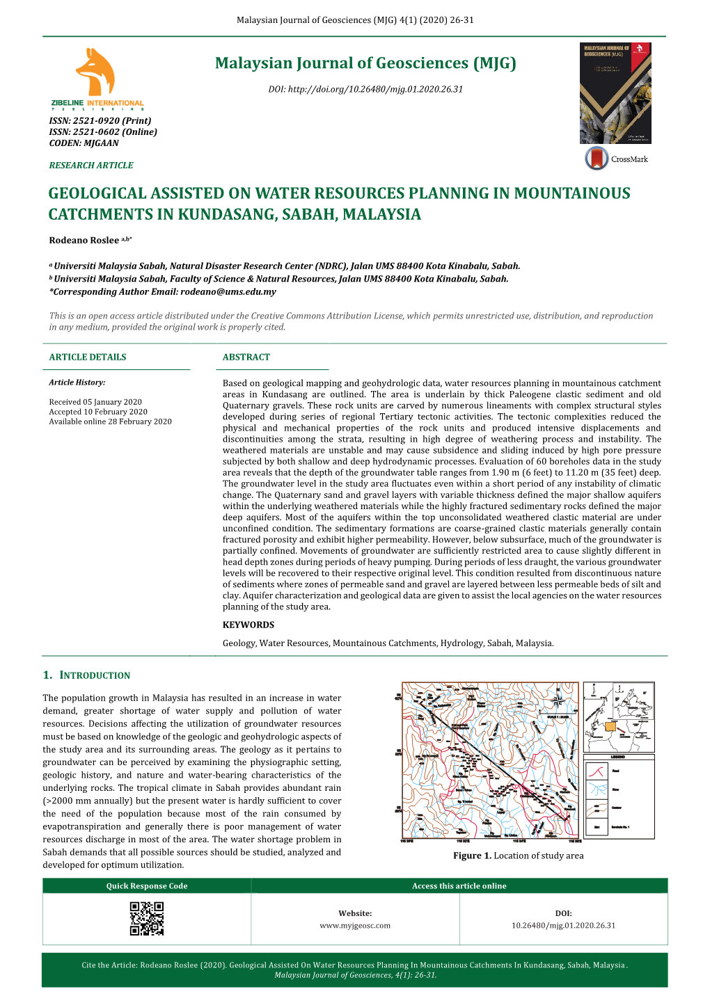 Geological Assisted on Water Resources Planning in Mountainous Catchments in Kundasang, Sabah, Malaysia