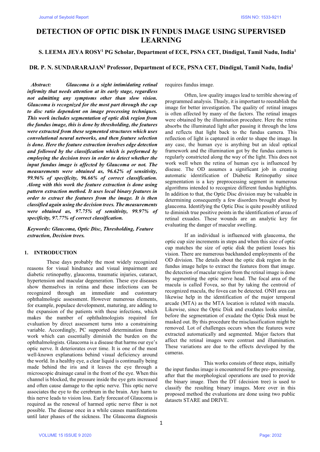 Detection of Optic Disk in Fundus Image Using Supervised Learning S