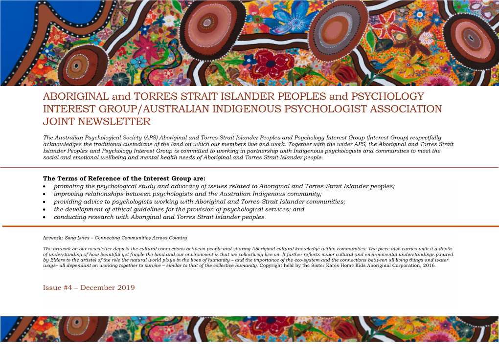 ABORIGINAL and TORRES STRAIT ISLANDER PEOPLES and PSYCHOLOGY INTEREST GROUP/AUSTRALIAN INDIGENOUS PSYCHOLOGIST ASSOCIATION JOINT NEWSLETTER