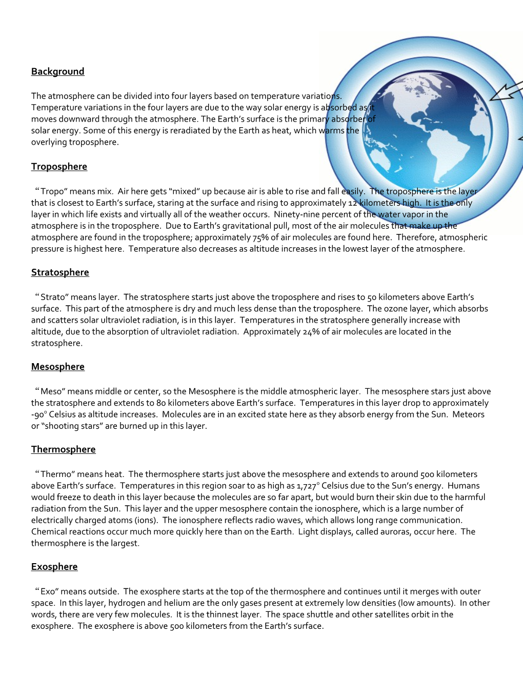 The Atmosphere Can Be Divided Into Four Layers Based on Temperature Variations