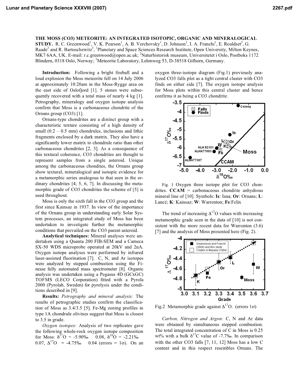 (Co3) Meteorite: an Integrated Isotopic, Organic and Mineralogical Study