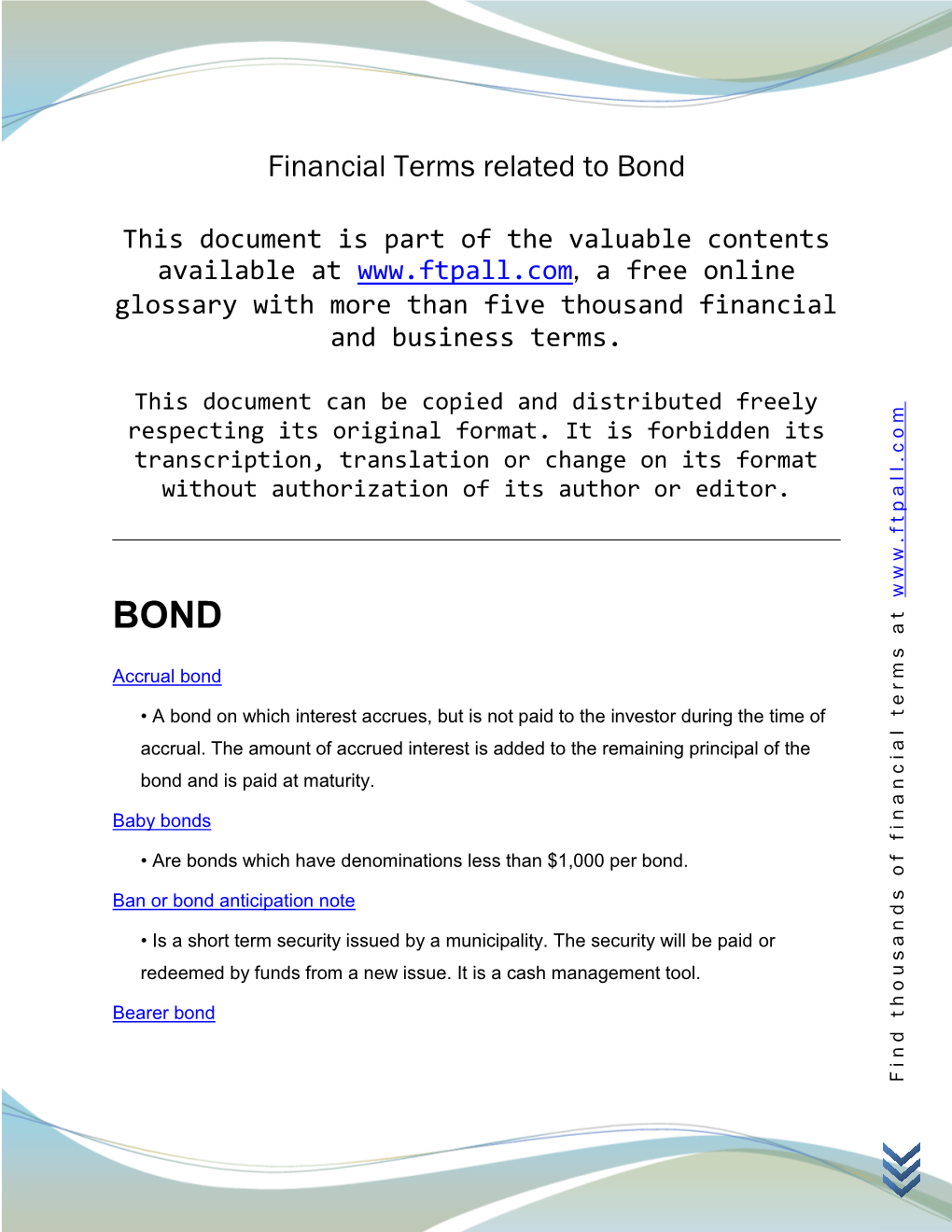 Financial Terms Related to Bond