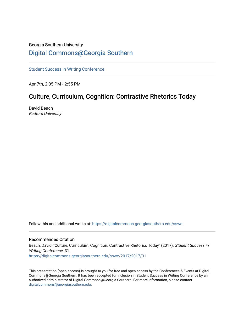 Culture, Curriculum, Cognition: Contrastive Rhetorics Today