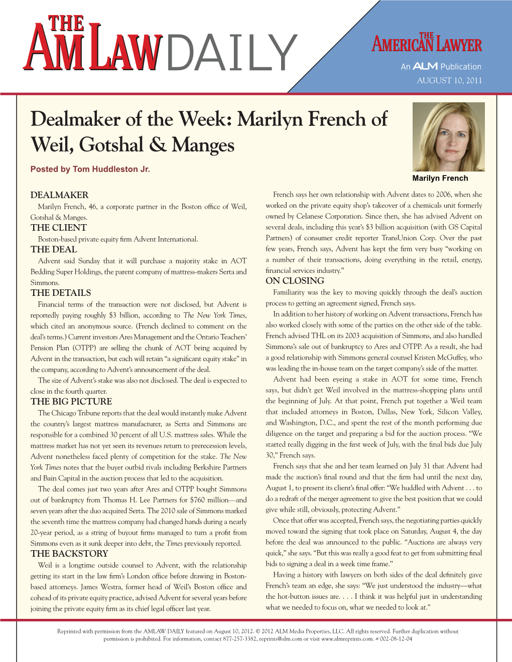 Dealmaker of the Week: Marilyn French of Weil, Gotshal & Manges