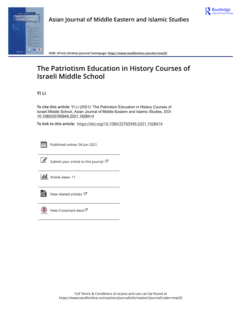The Patriotism Education in History Courses of Israeli Middle School