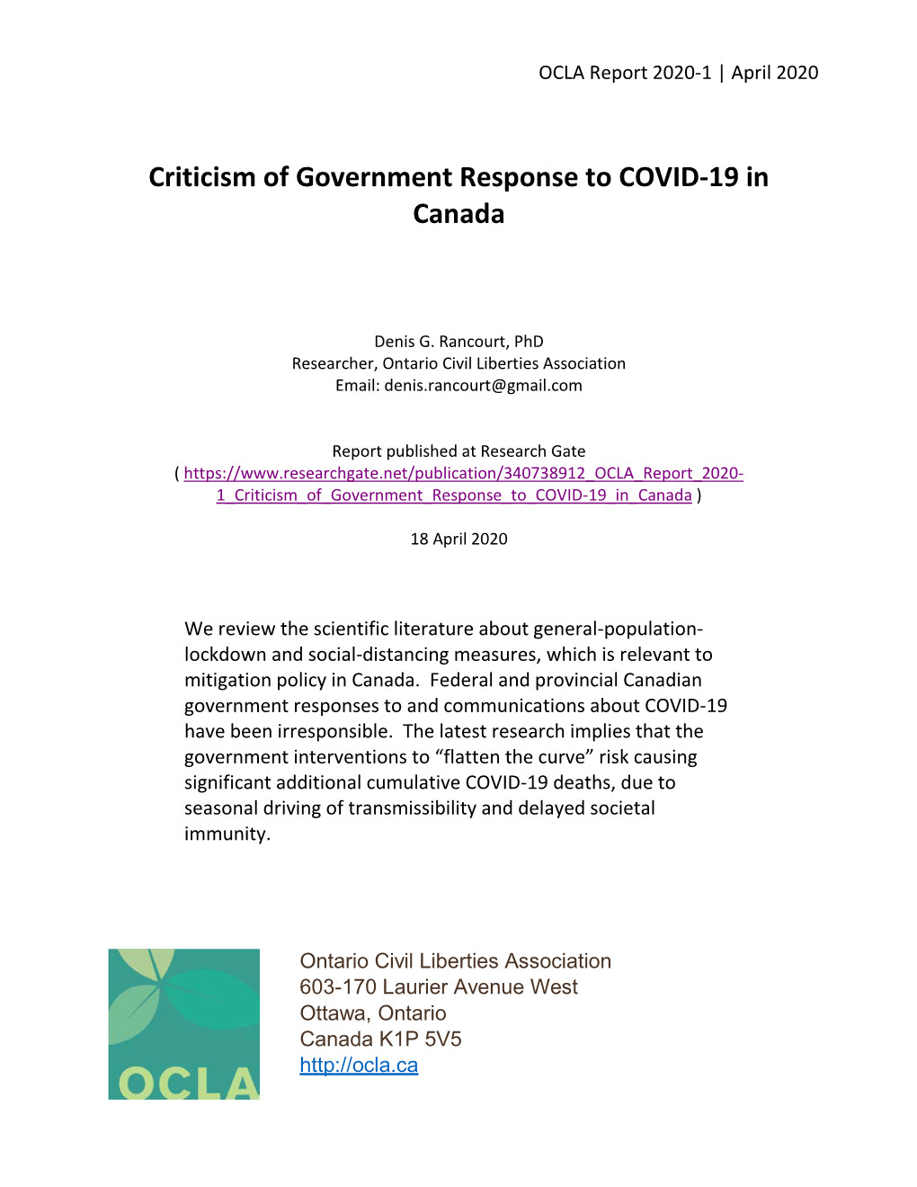 Criticism of Government Response to COVID-19 in Canada