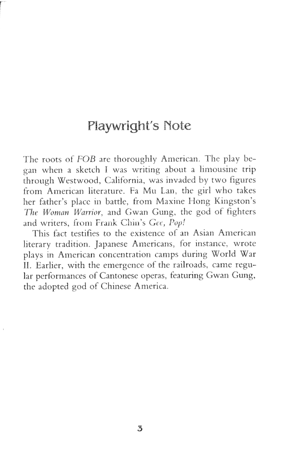 Playwright's Note