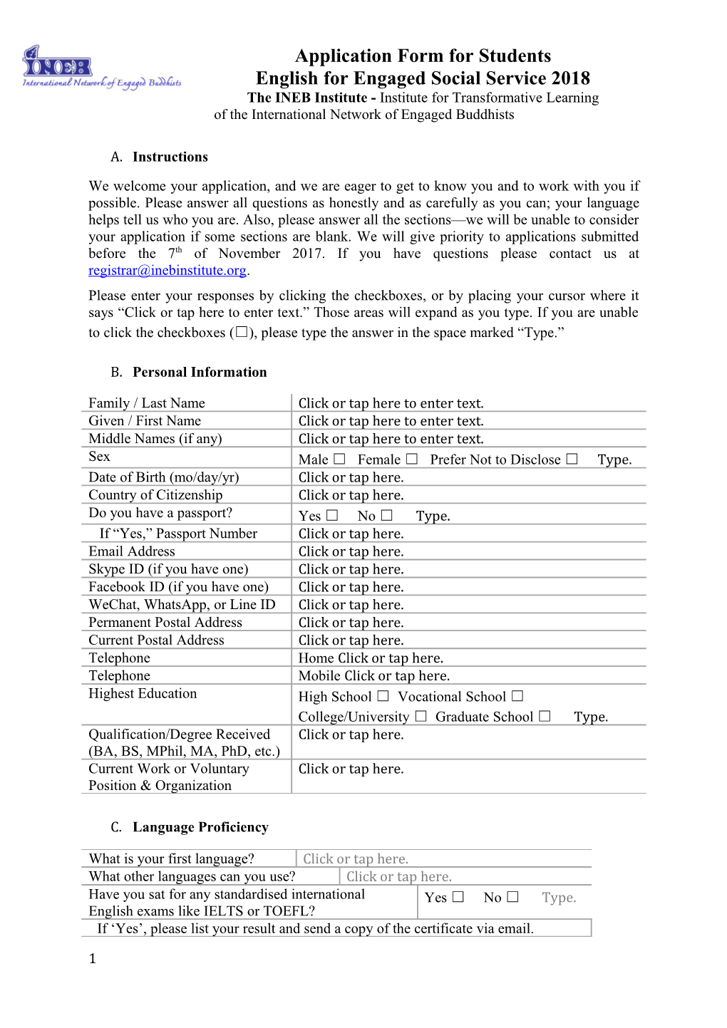 Application Form English for Engaged Social Service 2018