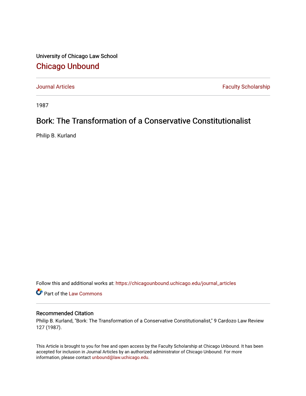 Bork: the Transformation of a Conservative Constitutionalist