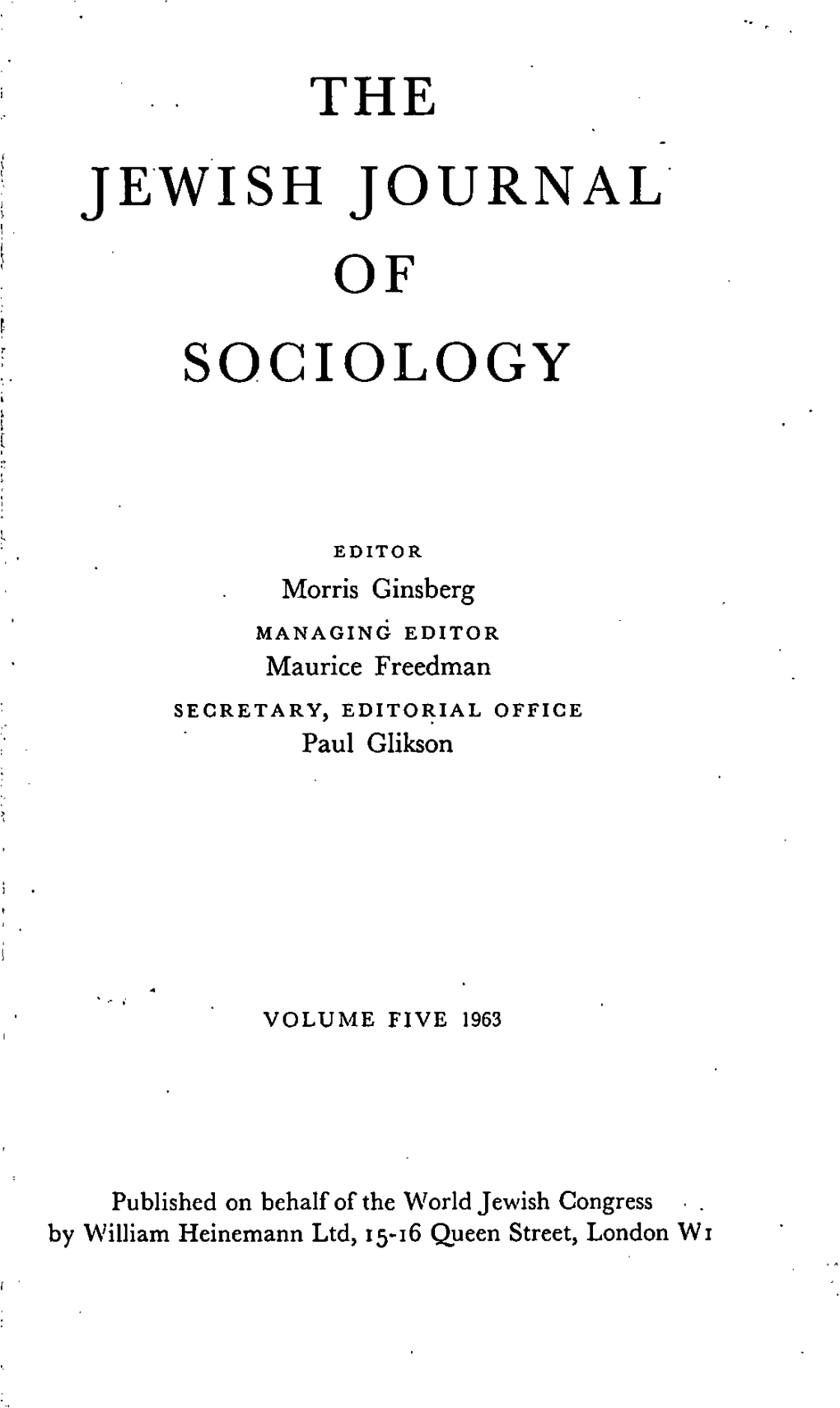 The Jewish Journal of Sociology