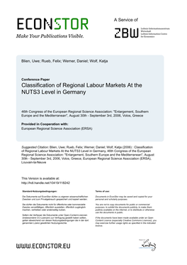 Classification of Regional Labour Markets at the NUTS3 Level in Germany