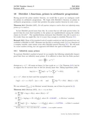 18 Dirichlet L-Functions, Primes in Arithmetic Progressions