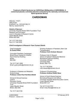 CARDIOMAN): a Randomised Placebo Controlled Pilot Trial Conducted by the Nationally Commissioned Barth Syndrome Service CARDIOMAN