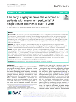 Can Early Surgery Improve the Outcome of Patients with Meconium