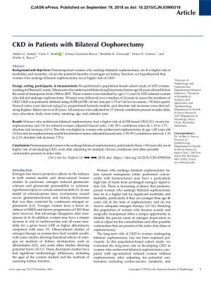 CKD in Patients with Bilateral Oophorectomy
