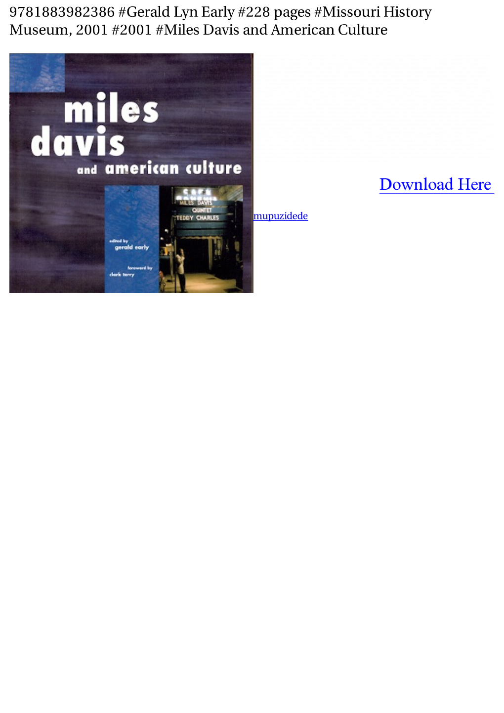 9781883982386 #Gerald Lyn Early #228 Pages #Missouri History Museum, 2001 #2001 #Miles Davis and American Culture