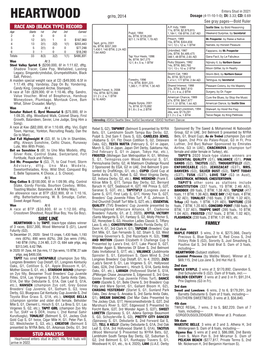 HEARTWOOD Gr/Ro, 2014 Dosage (4-11-10-1-0); DI: 3.33; CD: 0.69 See Gray Pages—Bold Ruler RACE and (BLACK TYPE) RECORD A.P