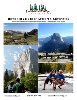 October 2016 Recreation & Activities