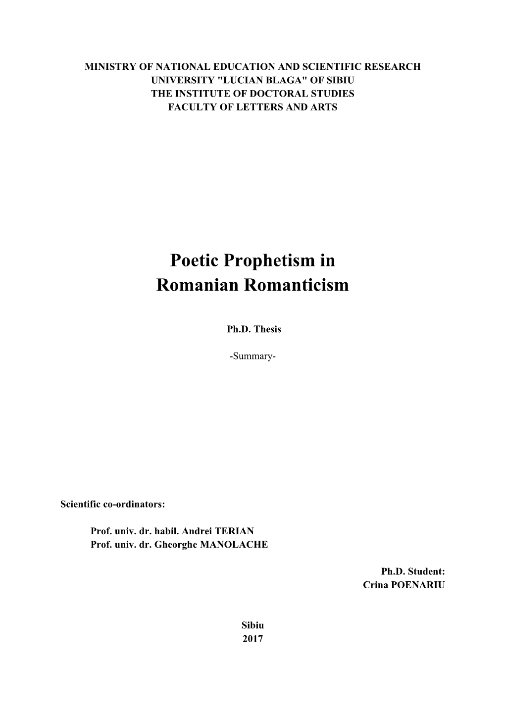 Poetic Prophetism in Romanian Romanticism