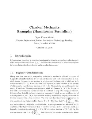 Classical Mechanics Examples (Hamiltonian Formalism)