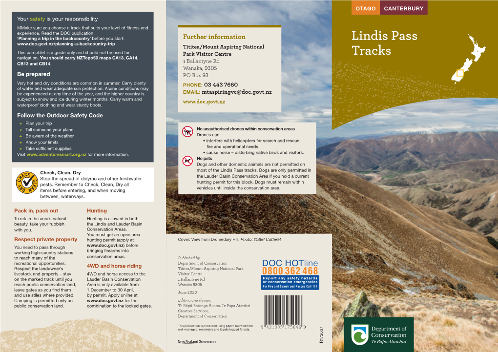 Author: Department of Conservation Lindis Pass Tracks Brochure