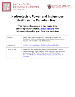 Hydroelectric Power and Indigenous Health in the Canadian North