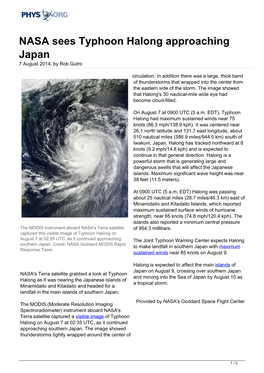 NASA Sees Typhoon Halong Approaching Japan 7 August 2014, by Rob Gutro