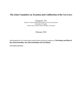 The Joint Committee on Taxation and Codification of the Tax Laws