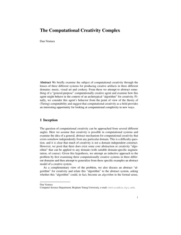 The Computational Creativity Complex
