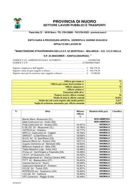 Provincia Di Nuoro Settore Lavori Pubblici E Trasporti