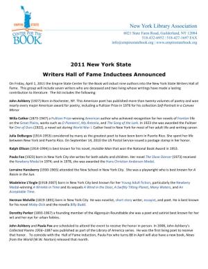 2011 New York State Writers Hall of Fame Inductees Announced