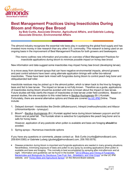 Best Management Practices Using Insecticides During Bloom And