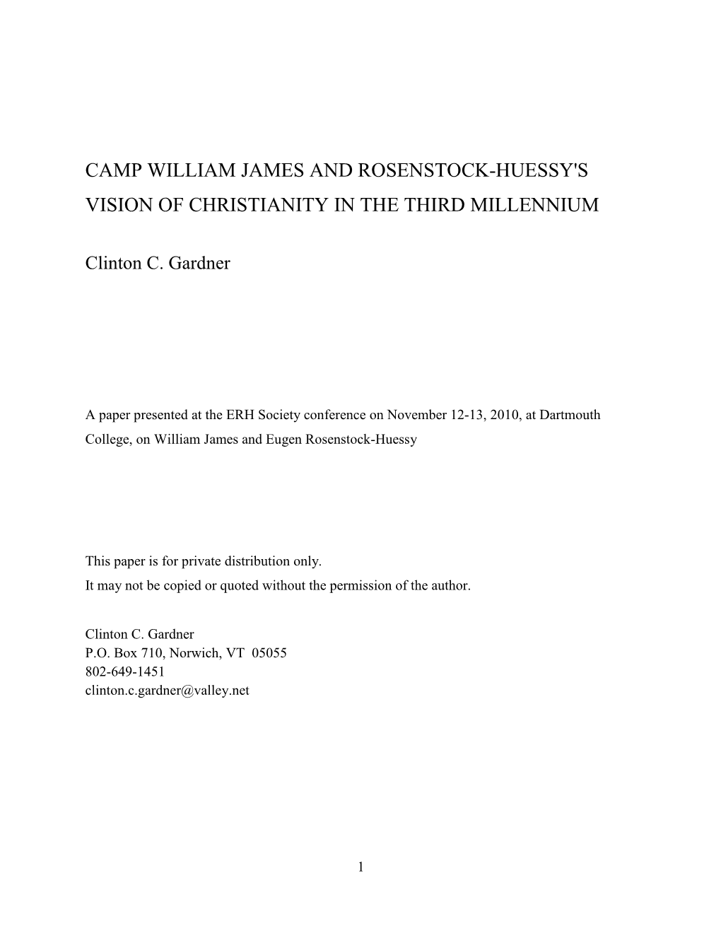 Camp William James and Rosenstock-Huessy's Vision of Christianity in the Third Millennium