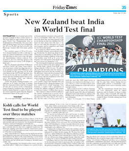 New Zealand Beat India in World Test Final