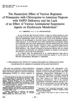 Of Primaquine with Chloroquine in American Negroes