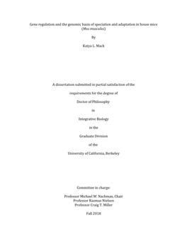 Gene Regulation and the Genomic Basis of Speciation and Adaptation in House Mice (Mus Musculus)