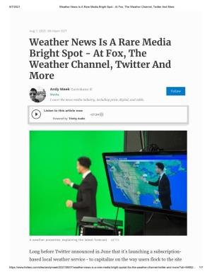 Weather News Is a Rare Media Bright Spot - at Fox, the Weather Channel, Twitter and More