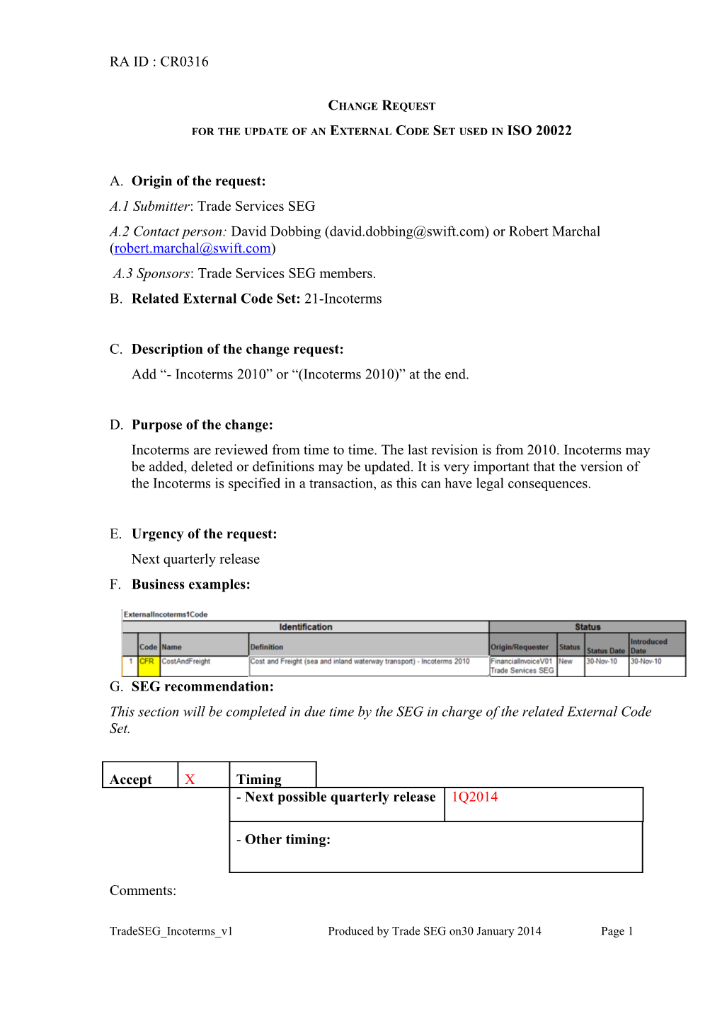 CR - External Code Set