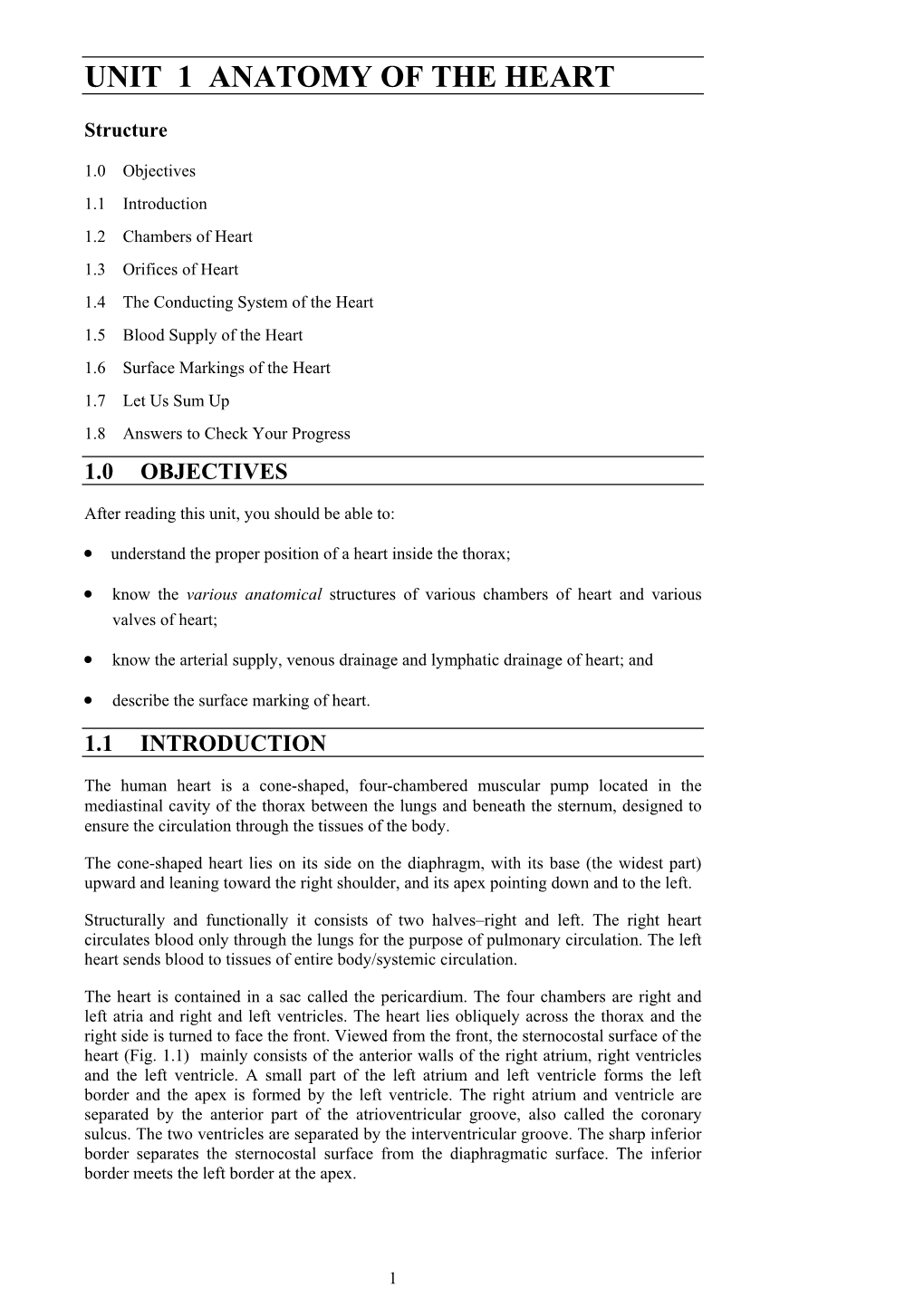 Unit 1 Anatomy of the Heart