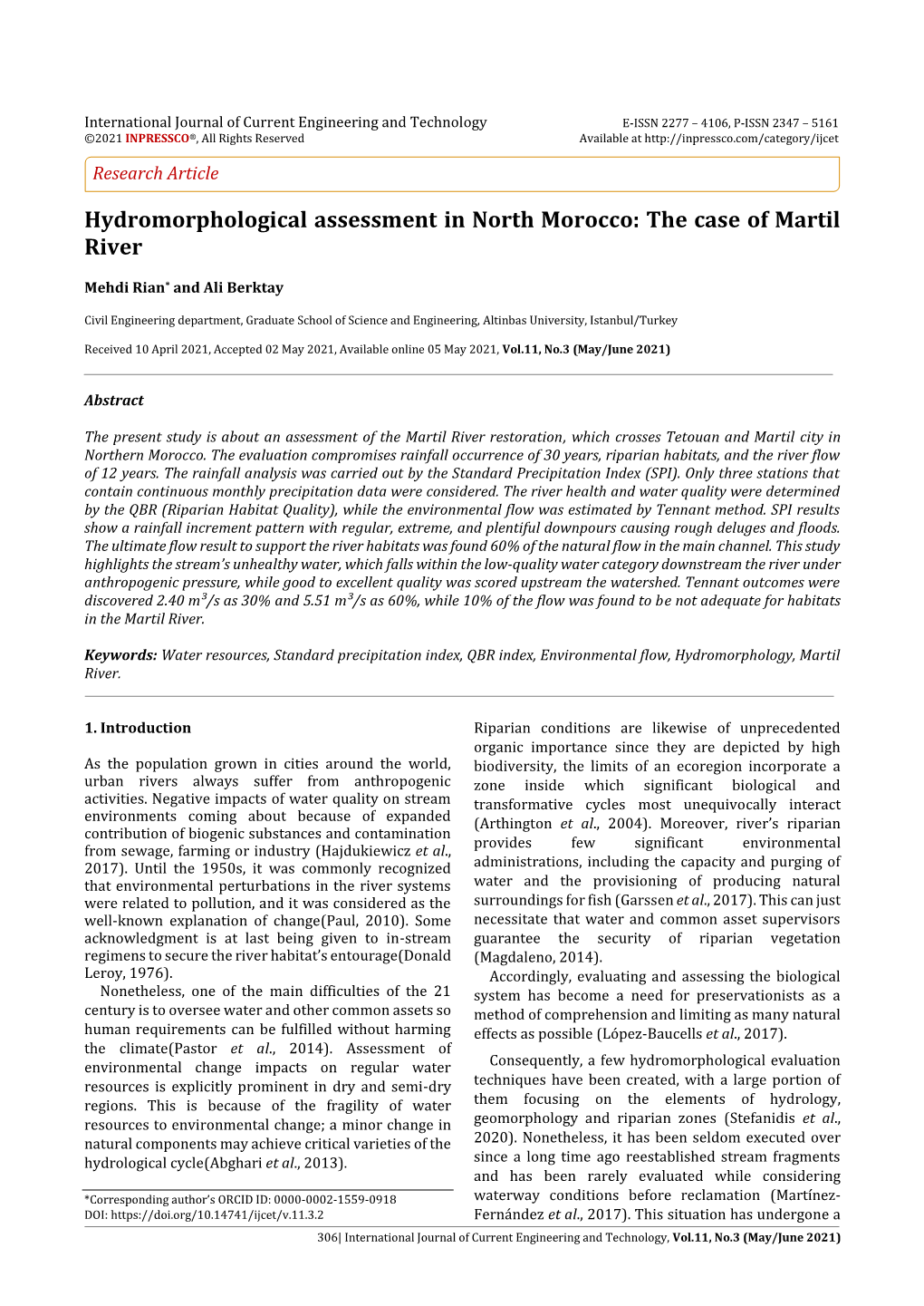 Hydromorphological Assessment in North Morocco: the Case of Martil River