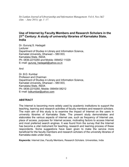 Use of Internet by Faculty Members and Research Scholars in the 21St Century: a Study of University Libraries of Karnataka State, India