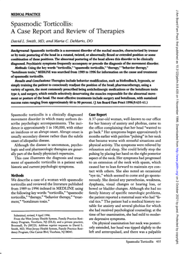 Spasmodic Torticollis: a Case Report and Review of Therapies