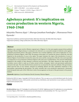 It's Implication on Cocoa Production in Western Nigeria, 1960-1968