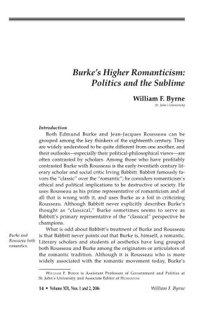 Burke's Higher Romanticism: Politics and the Sublime