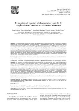 Evaluation of Marine Phytoplankton Toxicity by Application of Marine Invertebrate Bioassays