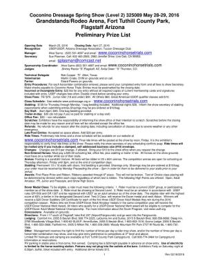 Grandstands/Rodeo Arena, Fort Tuthill County Park, Flagstaff Arizona Preliminary Prize List