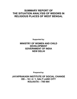 Summary Report of the Situation Analysis of Widows in Religious Places of West Bengal