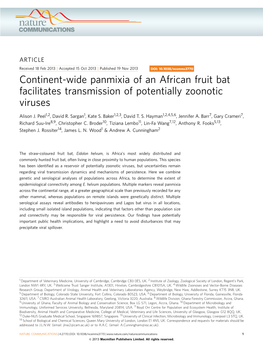 Continent-Wide Panmixia of an African Fruit Bat Facilitates Transmission of Potentially Zoonotic Viruses